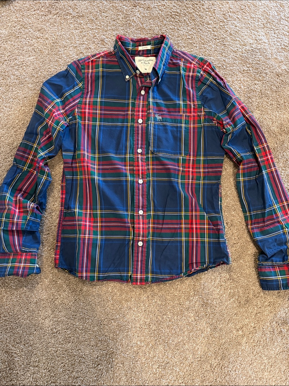 Abercrombie & Fitch Navy and Red Plaid Button-Down Shirt